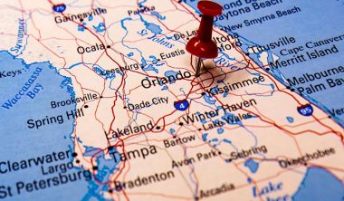 Map of Orlando, Florida and surrounding vacation areas