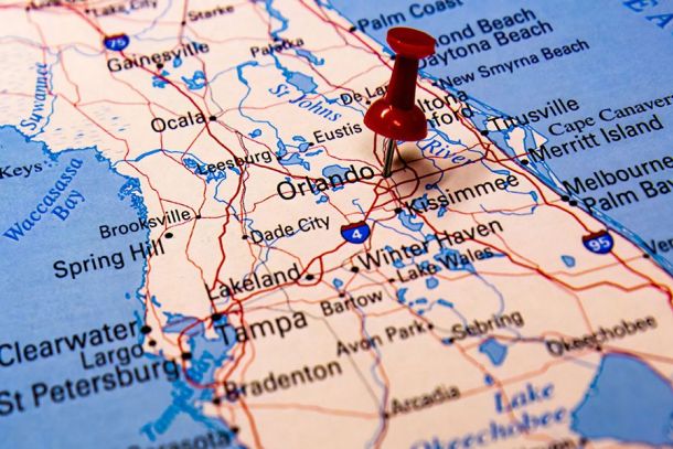 Map of Orlando, Florida and surrounding vacation areas